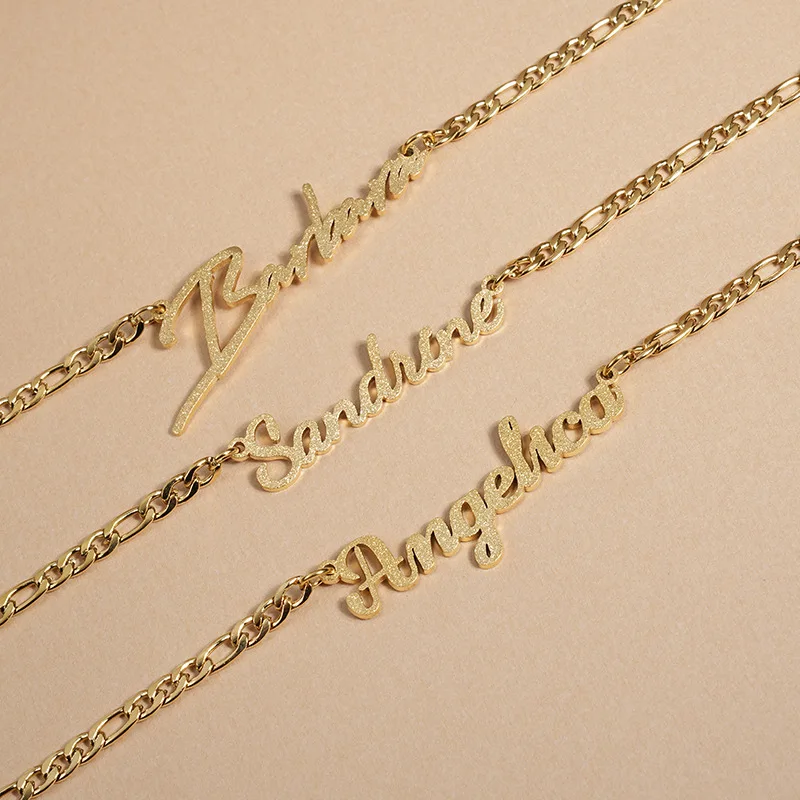 DOREMI Personalized Frosted Name Necklace Stainless Steel Custom Sparkle Nameplate Pendant Choker for Women Jewelry Gift