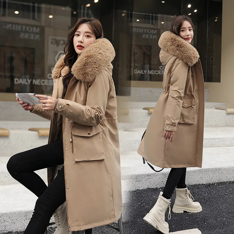 Women Hooded Parkas Coats Solid Jackets Detachable Zipper Pocket Drawstring Long Sleeves Longline Thick Loose Casual 2025 Winter