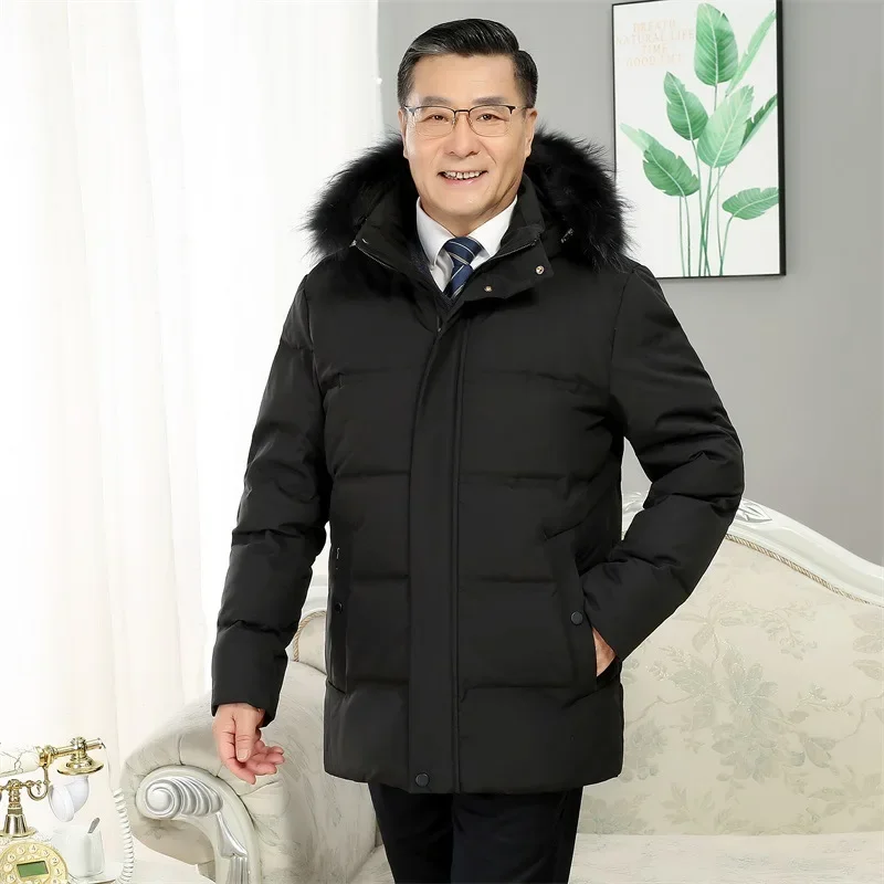 -30 Degree White Goose Down Jacket Parkas Men Windproof Fur Hooded Down Coats Fur Collar Hooded Thick Winter Jacket Padding