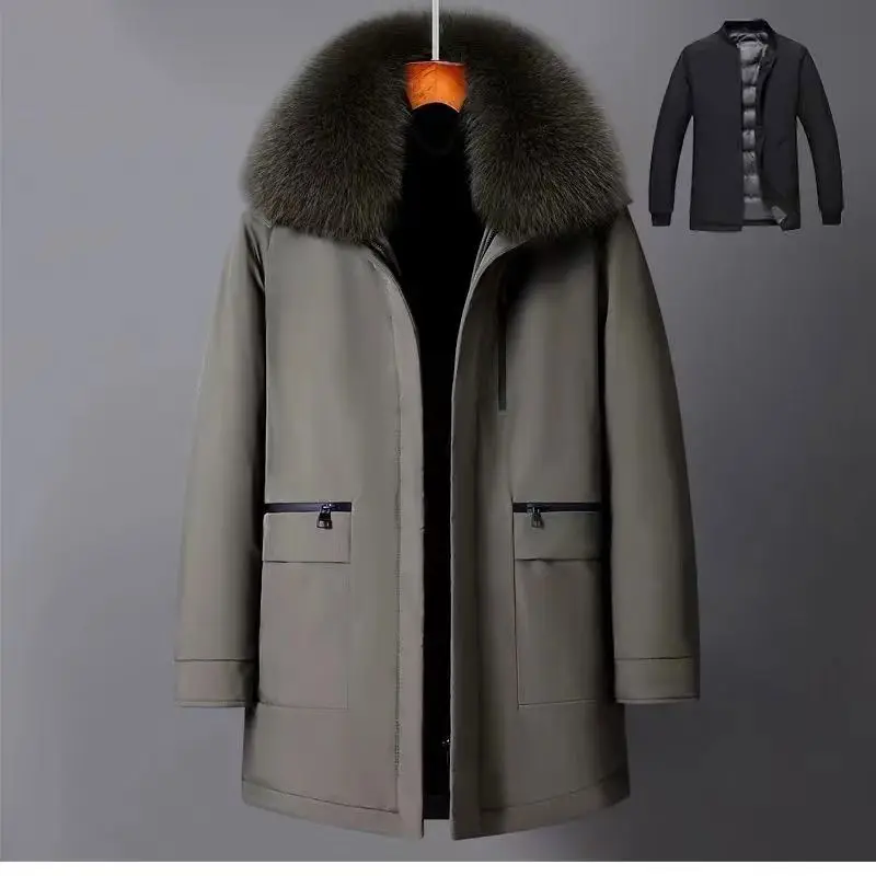 Luxury High Quality Men's Mid-Length Down Jacket Parka Winter Coat Thicken Warm  White Duck Down Plus Size Down Jacket Men Trend