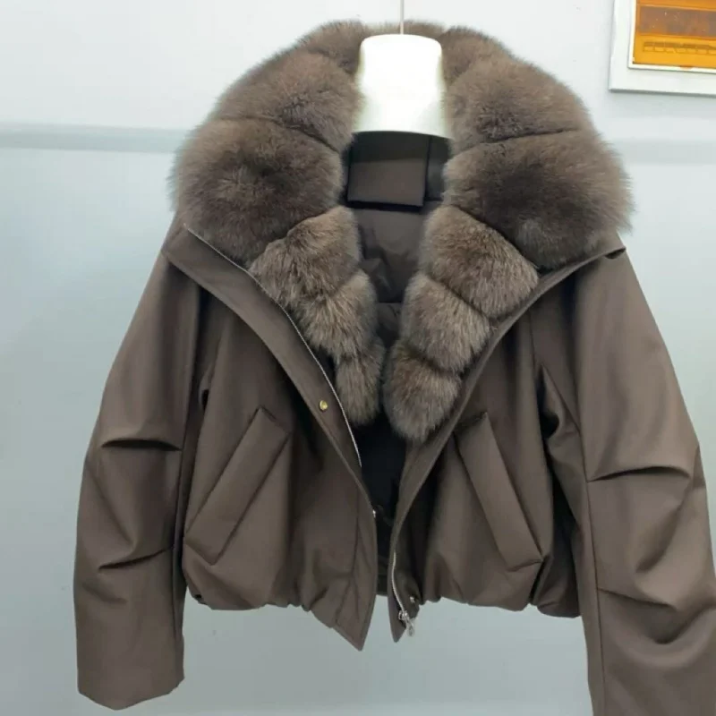 2026 New Autumu Winter Short Parka Jacket For Women With Detachable Natural Fox Fur Collar Warm Goose Down Filled Outerwear
