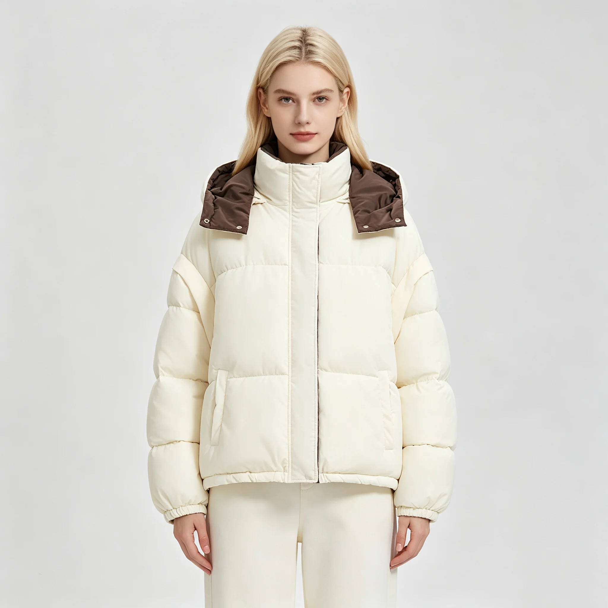 MsChuh Women's Casual Clothing Winter Fashion Thick Detachable Hooded Breadms Simple Double Sided Wearing Thick Parka Coat Woman