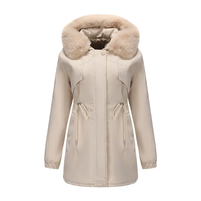 Women's Reversible Cotton Coat Knee-length Parka Slim Fit with Fur Collar Casual and Versatile Coat Detachable Windbreaker