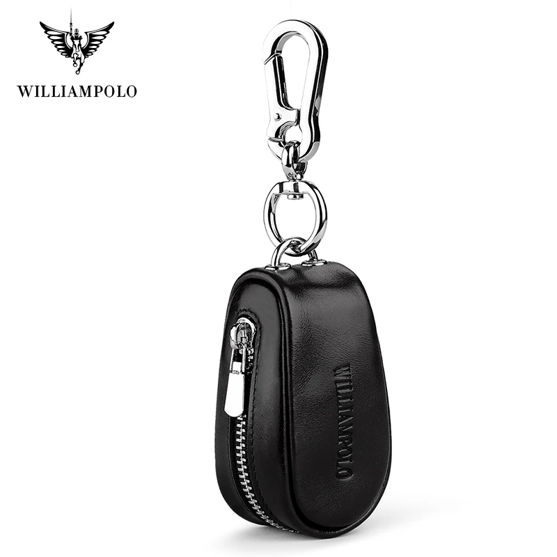 WILLIAMPOLO Key Chain Genuine Leather Car Key Wallets Men Keys Organizer Housekeeper on Wall Key Case Bag Pouch Purse PL271