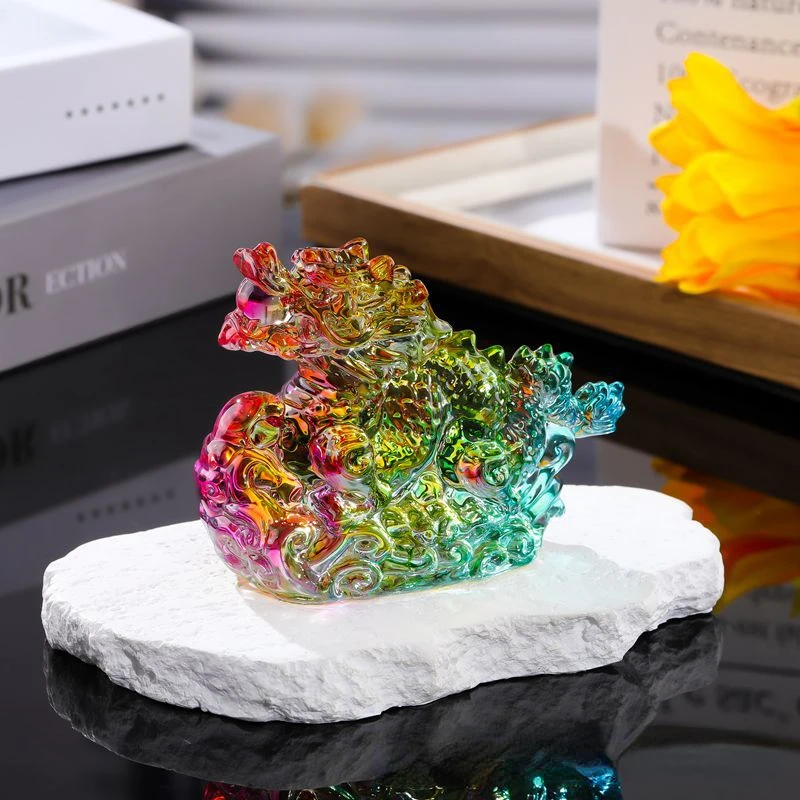 Crystal Dragon Figurine Glass Lucky Chinese Zodiac Feng Shui Mythical Animal Miniatures Paperweight Home Decor Collectible Craft