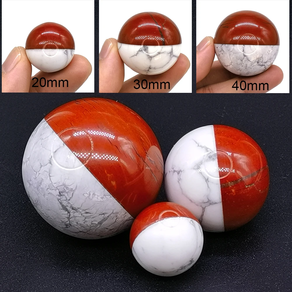 Natural Crystals Healing Stones Cartoon Pocket Monster Sphere Ball Red Jasper Howlite For Children Christmas Gifts Decoration