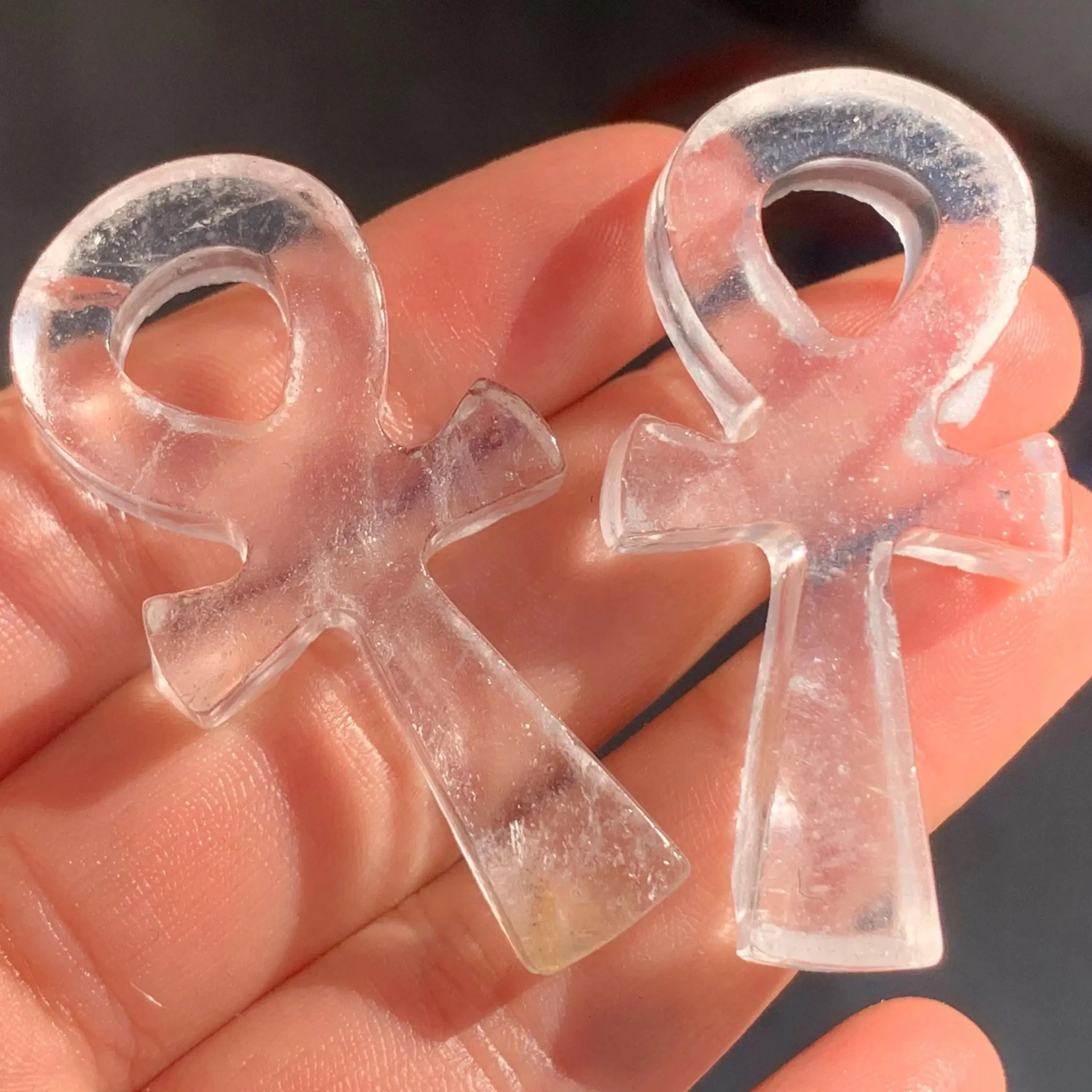 Natural Clear Quartz Crystal Ankh Carving, Polished Egyptian Symbol Stone, Healing Energy Home Decor Meditation Ornament Gift