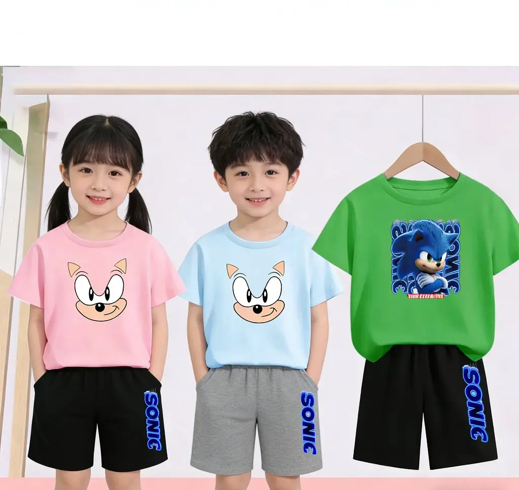 Kids Fashion T-shirt Anime Smart Justice Brave Animal Print Boys Girls Toddler 3-12yrs Top + Shorts Casual Sport Charming Set