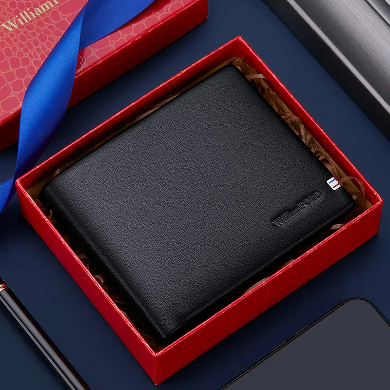 WILLIAMPOLO Real Leather Purse Card Holder Wallet Luxury Male RFID Wallets Cash Safes Short Mont Blanc Thin Wallet PL201500