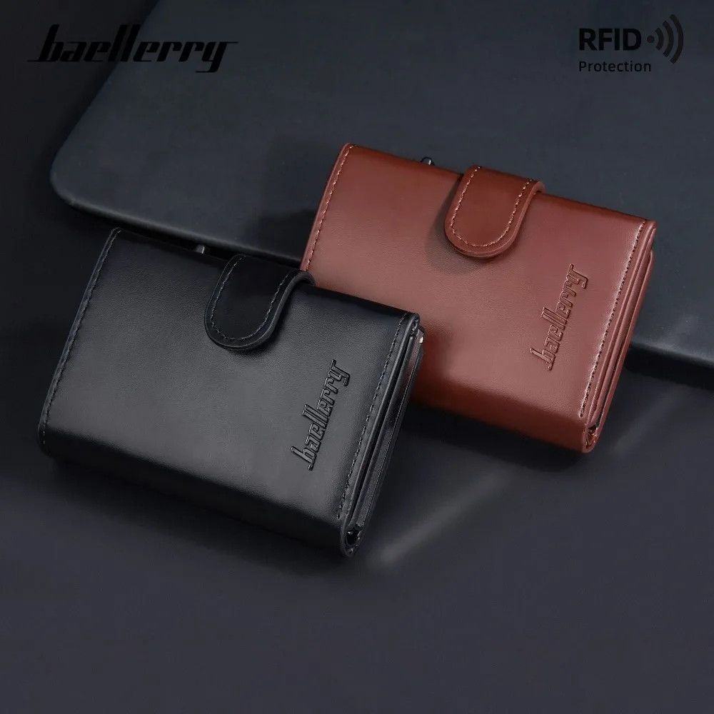 Baellerry Aluminum Card Holder for Men with Auto Pop-Up Slide Button Short Wallets RFID Blocking Metal Wallet Anti-Scratch