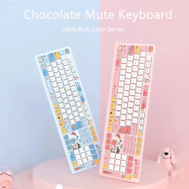 Cute Kawaii Girl Gaming Wireless Keyboard Gamer Pink Keypad Compact Cartoon Silent Wired Keyboard For Laptop PC Computer Desktop