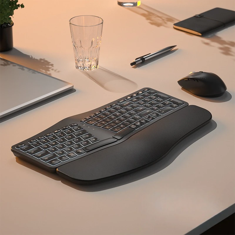 B.O.W Backlight Keyboard Ergonomic, Wireless 2.4Ghz And BT for Office Computer PC Use Comfortable