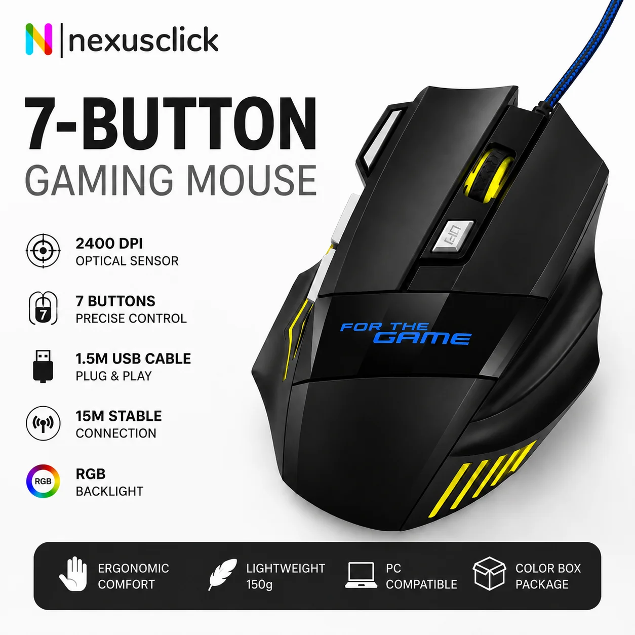 RGB Backlit Wired Ergonomic Design Gaming Optical Mouse 7-Buttons DPI Adjustable Gamer Mouse For PC Computer Laptop Tablet