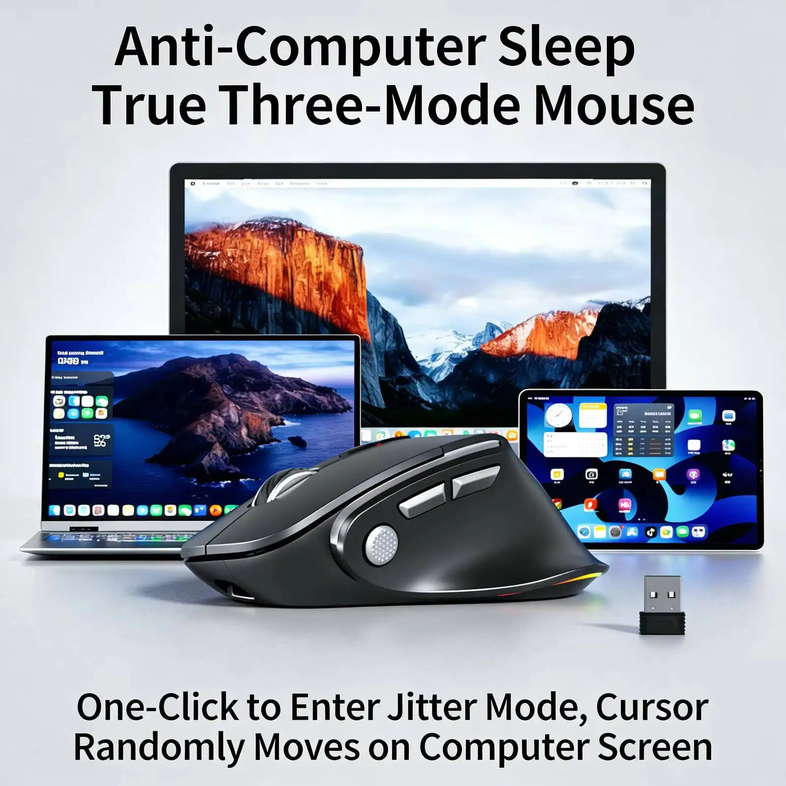 Ergonomic Tri-mode Mouse Wired 2.4G Bluetooth Rechargeable RGB Backlight Keep PC Awake Mice For Laptop Tablet Computer Office