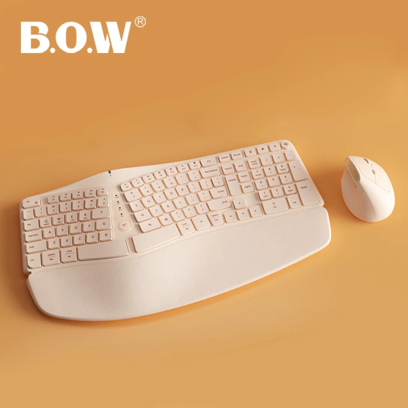 B.O.W Ergonomic Keyboard Wireless 2.4Ghz and BT , Large Size kyeboard Mute Buttons for MacBook Tablet Laptops Computer PC