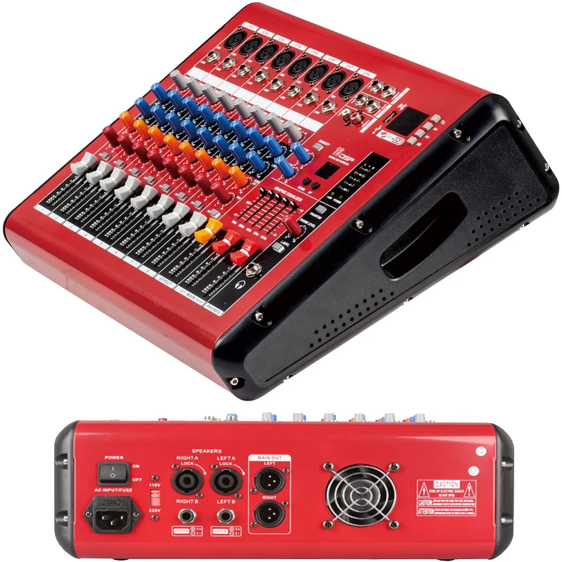 Red Best 4 6 8 Channel Sound Mixing Console Power Mixer Built-in 800W Dual Output Amplifier Bluetooth 48V Microphone USB Music