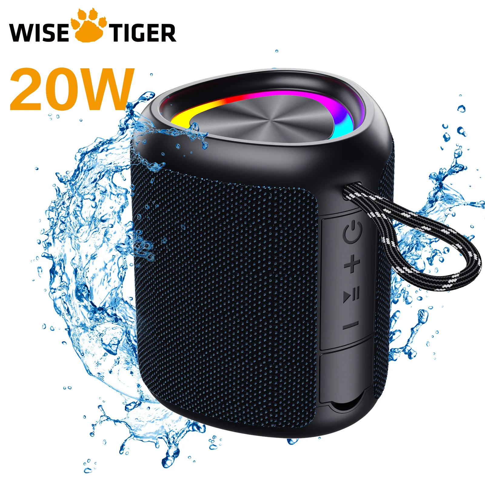 WISETIGER A46 Max 20WPortable Bluetooth Speaker Balanced/Subwoofer Sound Box BT5.3 Outdoor Box with LED Light TF Slot&AUX-IN