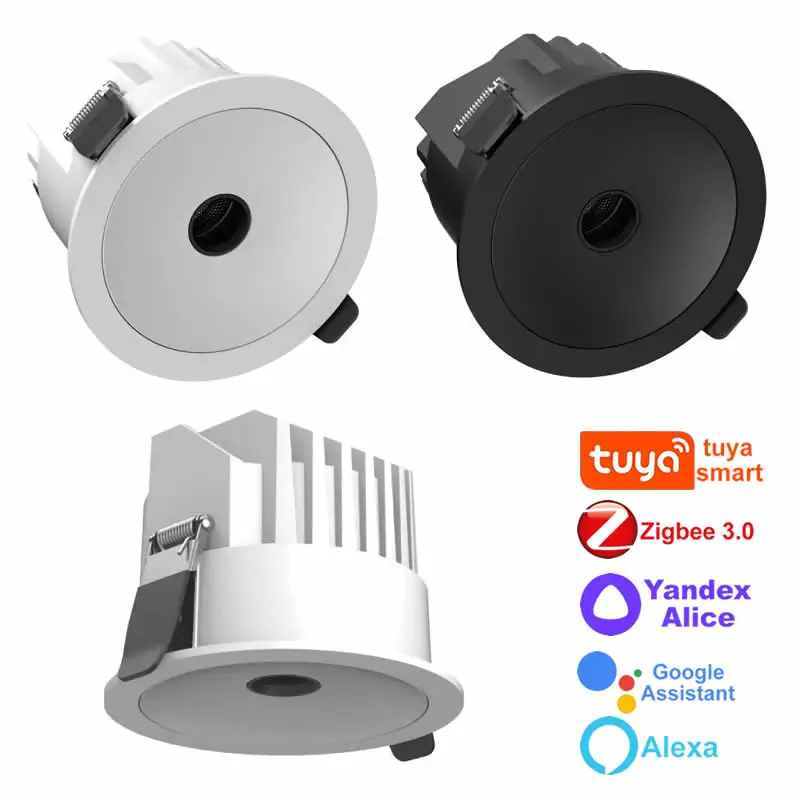 Smart LED Spot Light Small Hole Tuya 2MQTT Zigbee 98Ra CCT Recessed Downlight Compatible with Alice Alexa Home Assistant