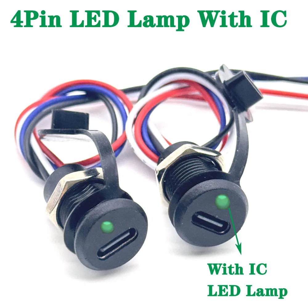 4Pin LED Lamp With IC USB C High Current Charging Socket With Nut Snap Lock Plate TYPE-C Female Waterproof Female Connector Jack