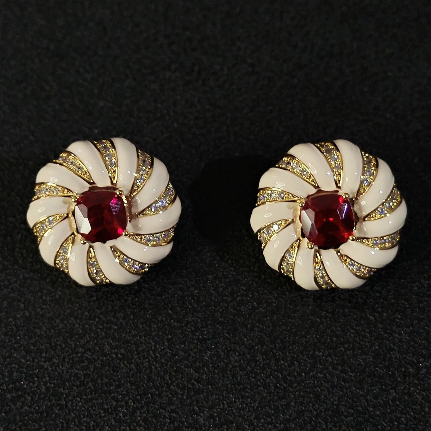 vintage round stud earrings enamel zirconia red pink blue rainbow flower earrings cute jewelry women daily wear