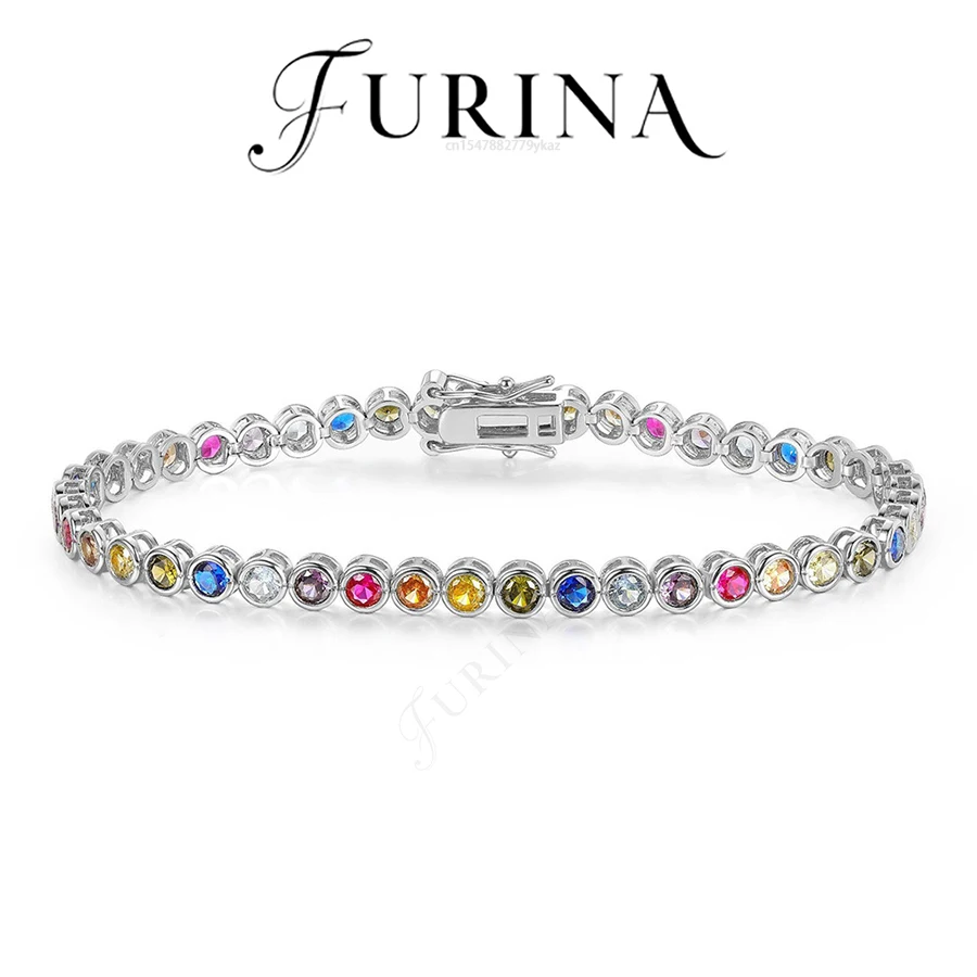 Furina 18K Gold Plated Rainbow Lucky Bracelet Luxury Style Top Jewelry 5A Grade Colored Zircon For Girlfriend Lover Perfect Gift