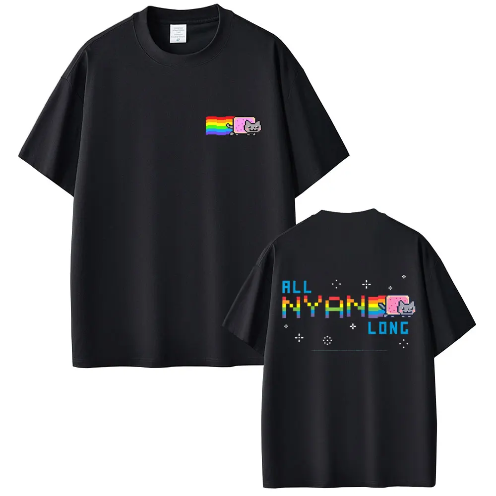 Game Rainbow Nyan Cat Funny Meme T-shirt Men Women Casual Cotton Oversized Short Sleeve T-shirts Cute Kawaii Harajuku T Shirts