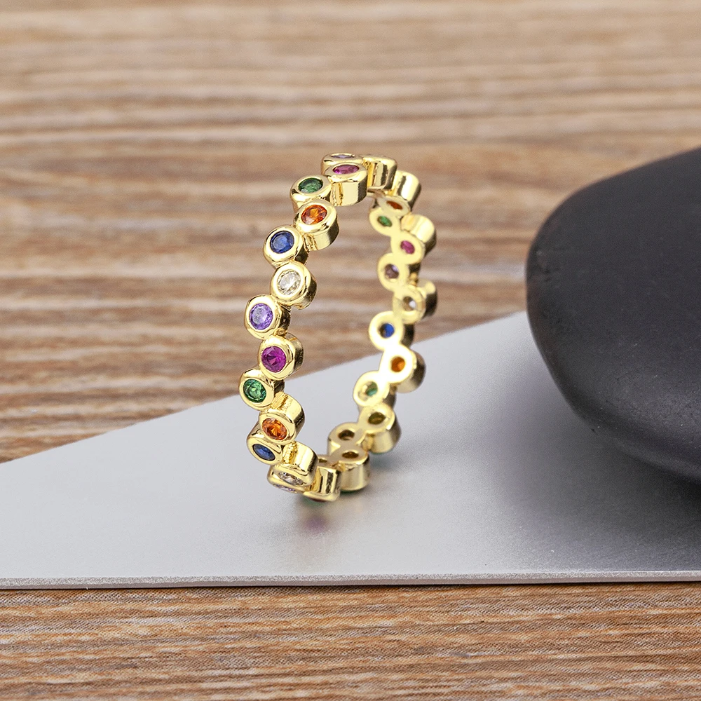 Nidin Handmade Eternity Promise Rainbow CZ Zirconia Engagement Wedding Band Rings for Women Finger Party Jewelry Gift Wholesale