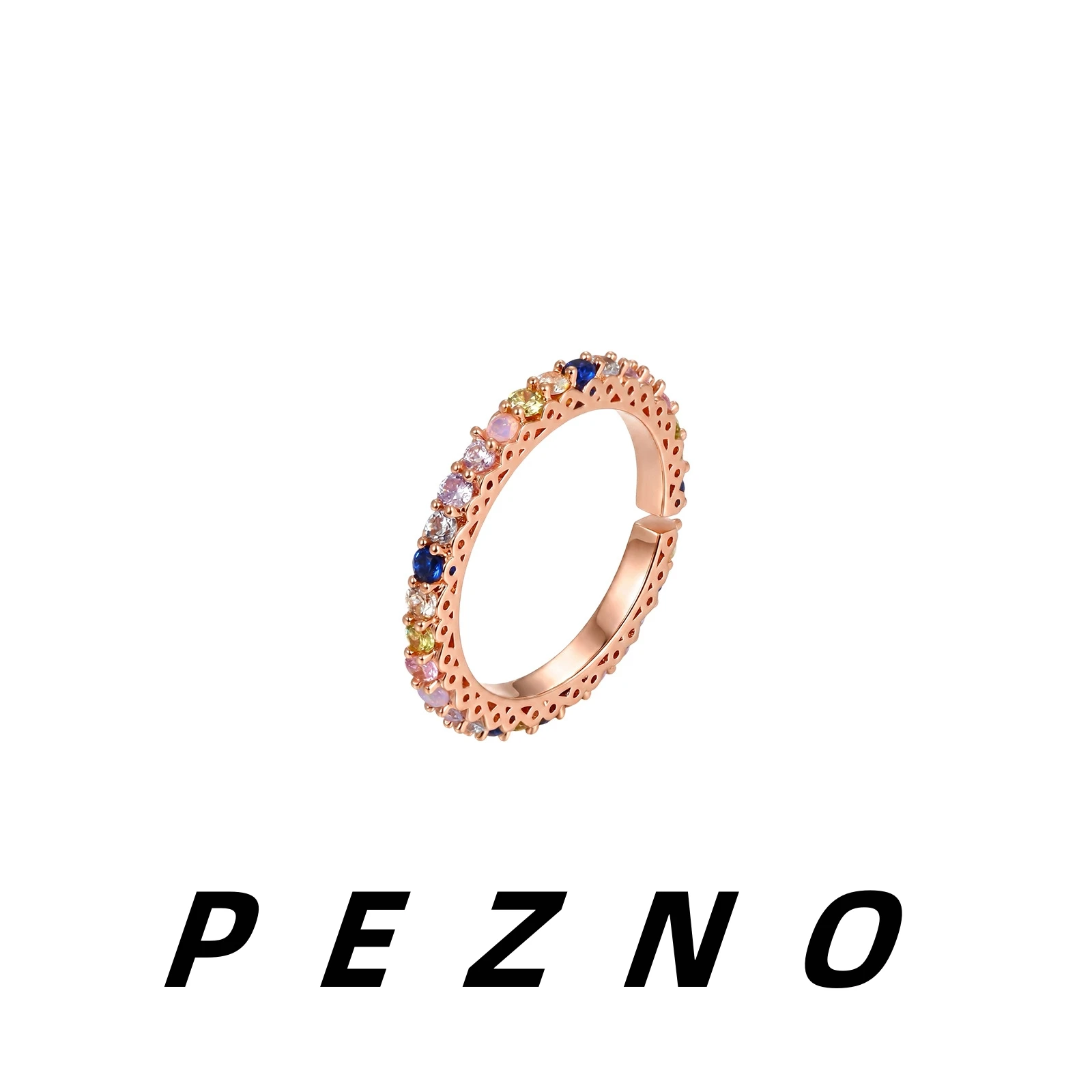 Rainbow Colorful CZ Open Ring for Women Rose Gold Adjustable Eternity Band Ring Boho Fashion Jewelry Daily Party Gift
