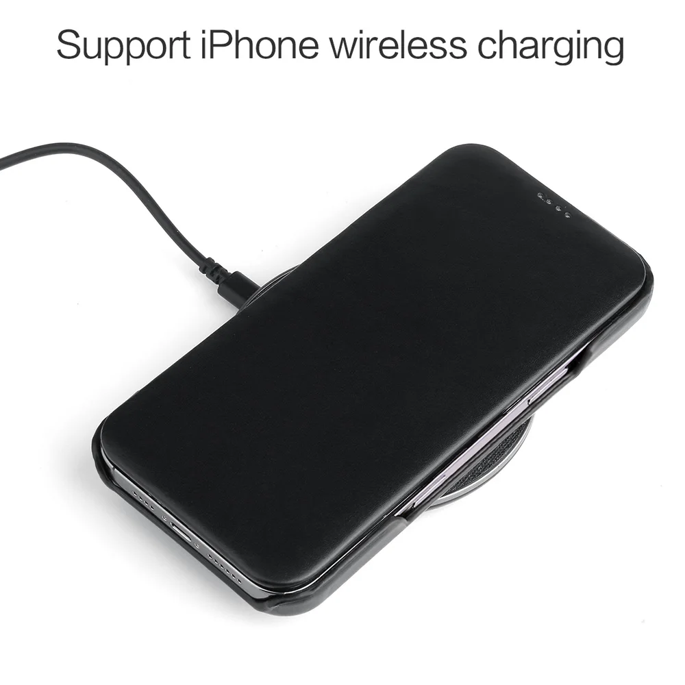 Solid Color Genuine Leather Magnetic Flip Cover for iPhone 17 Air 16 15 14 Plus 13 12 Mini 11 Pro Max with Hard Protective Case