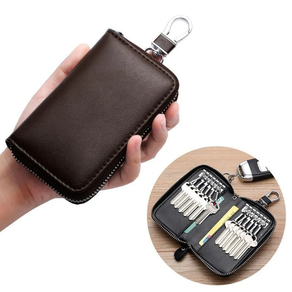Car Keychain Retro Car Key Wallet Waterproof Card Slot PU Key Holder Multifunctional Buckle Zipper Key Bag Commuting Use