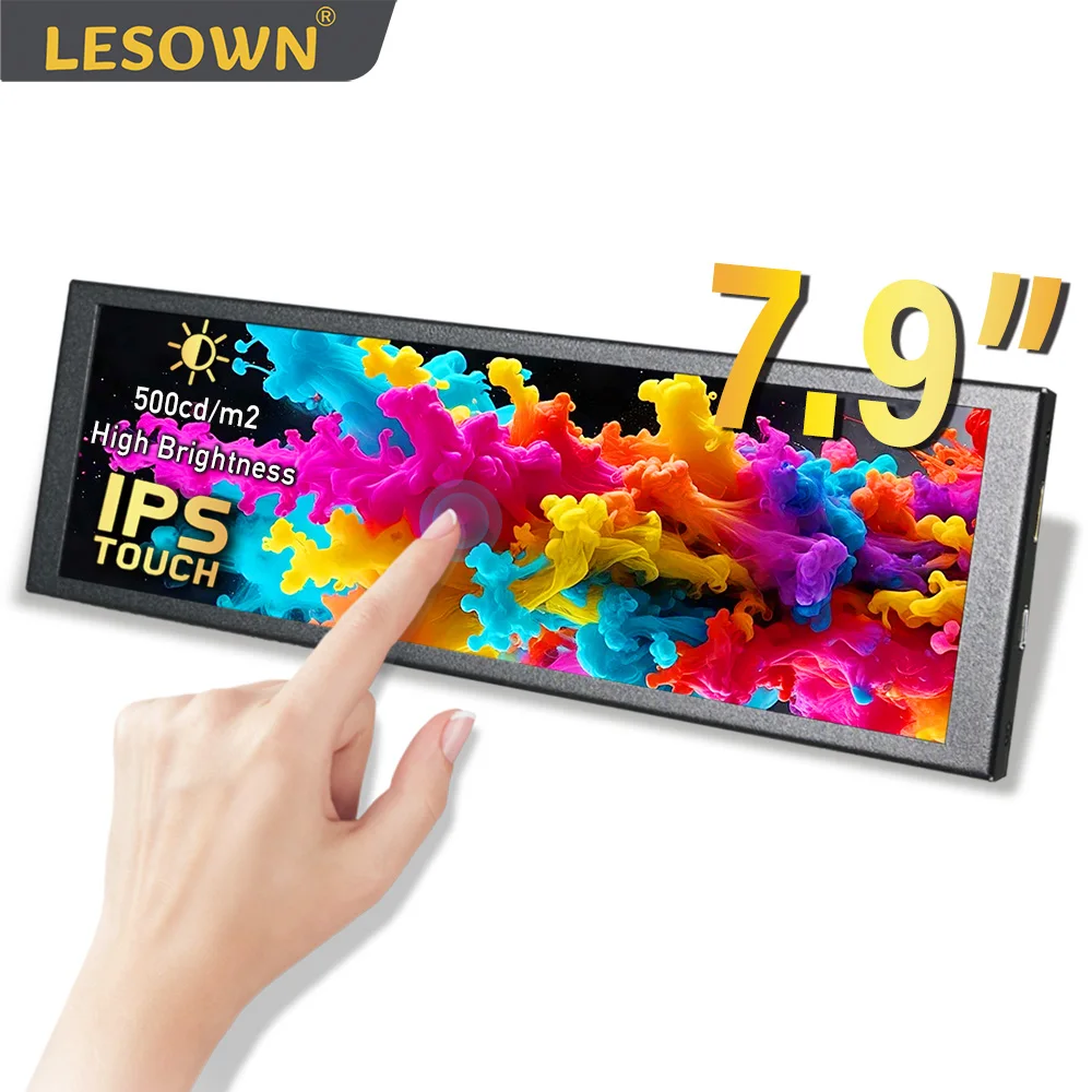 LESOWN Long Stretched Bar Display 6.9 7.9 Inch Narrow Strip Extra Monitor 400x1280 IPS LCD Secondary Screen for Raspberry Pi