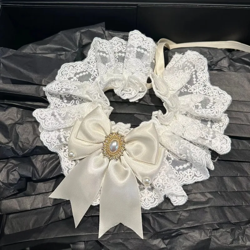 10pcs Cute Solid White Lace Summer Spring Wedding Decorative Washable Foldable Comfortable Pet Drool Towel Bow Cat Dog Collar Bi