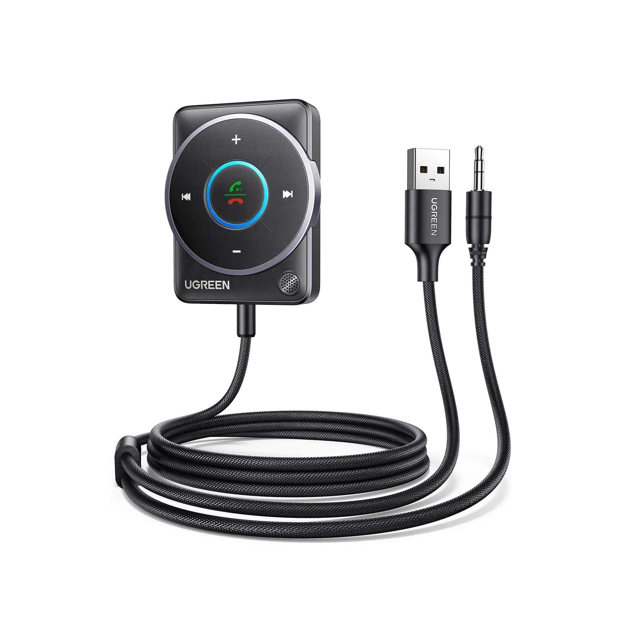 UGREEN Bluetooth 5.4 Aux Car Adapter, [Enhanced Connection & Noise Cancellation],Bluetooth Aux Receiver with Nylon Braided Cable
