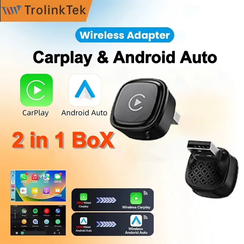 TrolinkTek 2 in 1 Wireless CarPlay Adapter Apple Car Play Android Auto AI Smart Box Car Intelligent Systems for Toyota Honda