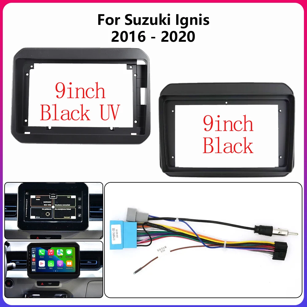 Car DVD Radio Fascia Frame Trim For Suzuki Ignis 2016-2020 9 inch Stereo Panel Wire Harness Power Cable Adapter Canbus Decoder
