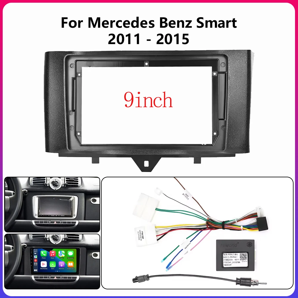 Car Android Radio Stereo Player Frame Fascia For Mercedes Benz Smart Fortwo 2 2010-2015 Panel Power Harness Power Cable Adapter
