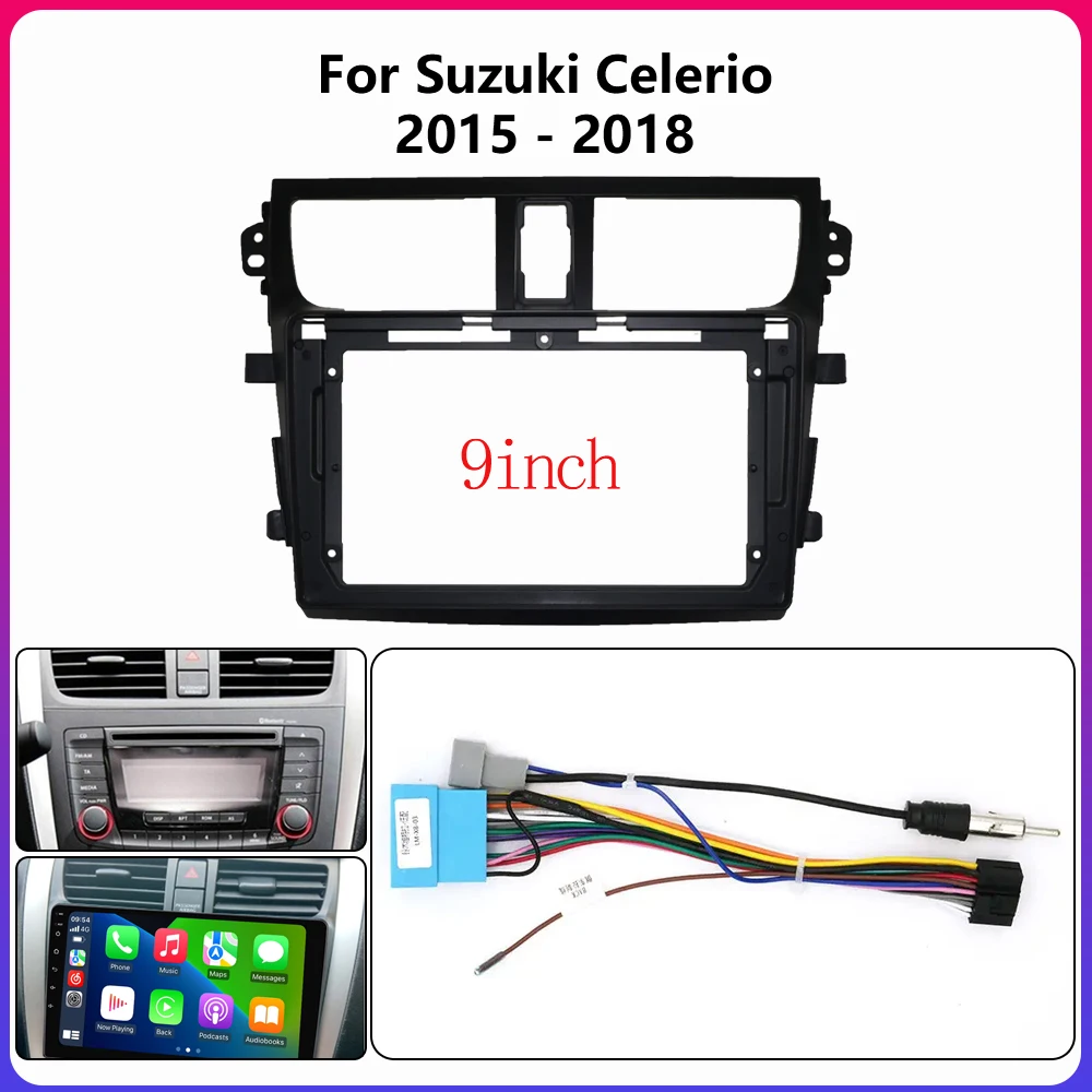 For Suzuki Celerio 2015-2018 9 inch Car dvd Radio Fascia Frame Fit Stereo Panel Wire Harness Power Cable Adapter Canbus Decoder