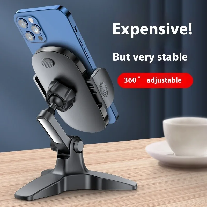 Adjustable 360° Rotating Metal Phone Stand Holder Foldable Triangle Base for Desk Watching Live Streaming Video Charging Tablet
