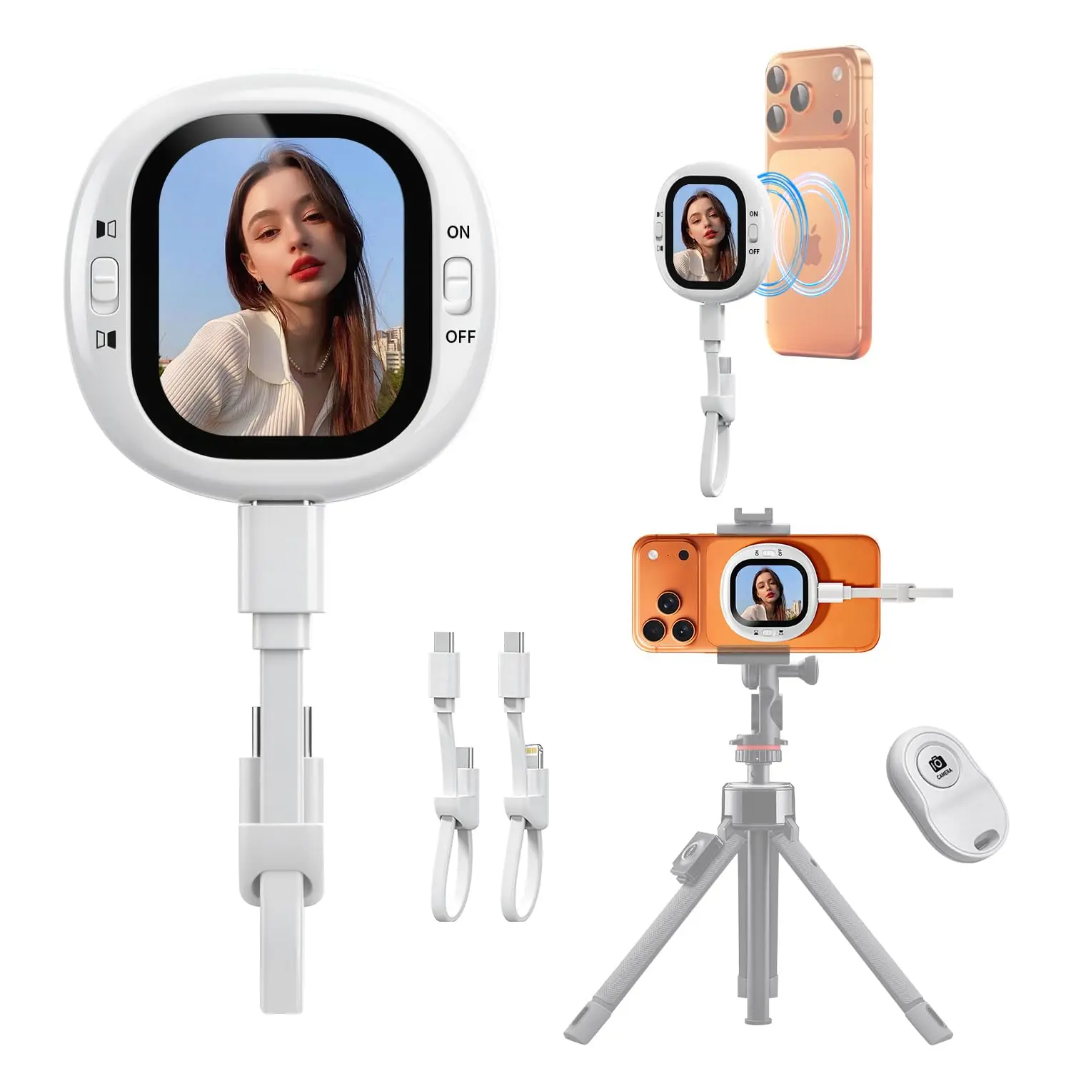 Wired Selfie Monitor Screen Phone Holder Clip Mount for iPhone 17 16 15 Rear Camera Monitor Screen Selfies/Vlogging/Live