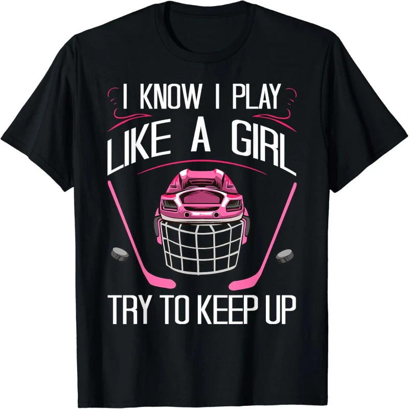 Funny Girls Hockey Exercise Designs for Women Field Hockey Player Novelty Crewneck T-Shirt Casual Style Printed T-shirt Tops