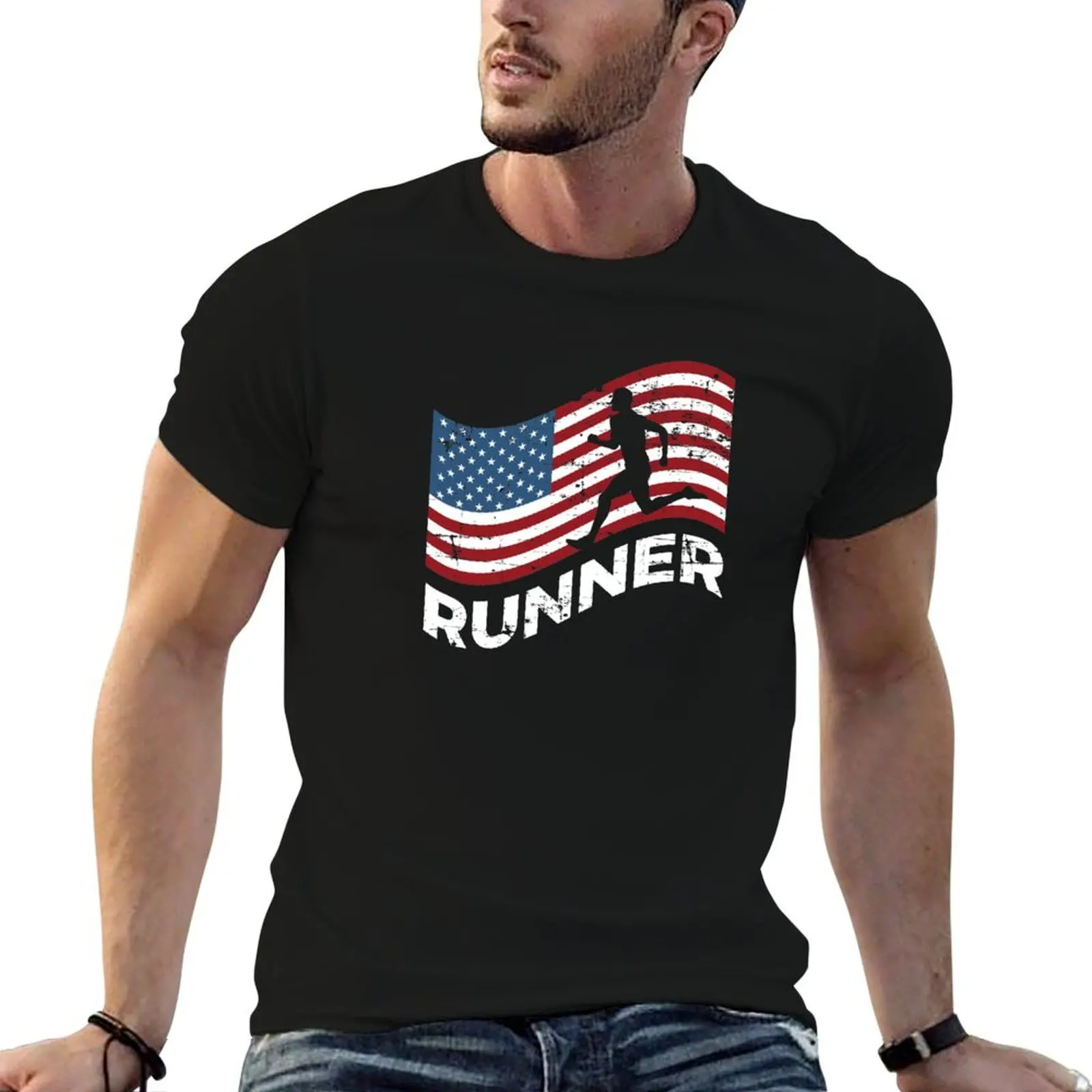 USA Running Track And Field Marathon T-Shirt Basic All Season Solid T-Shirt