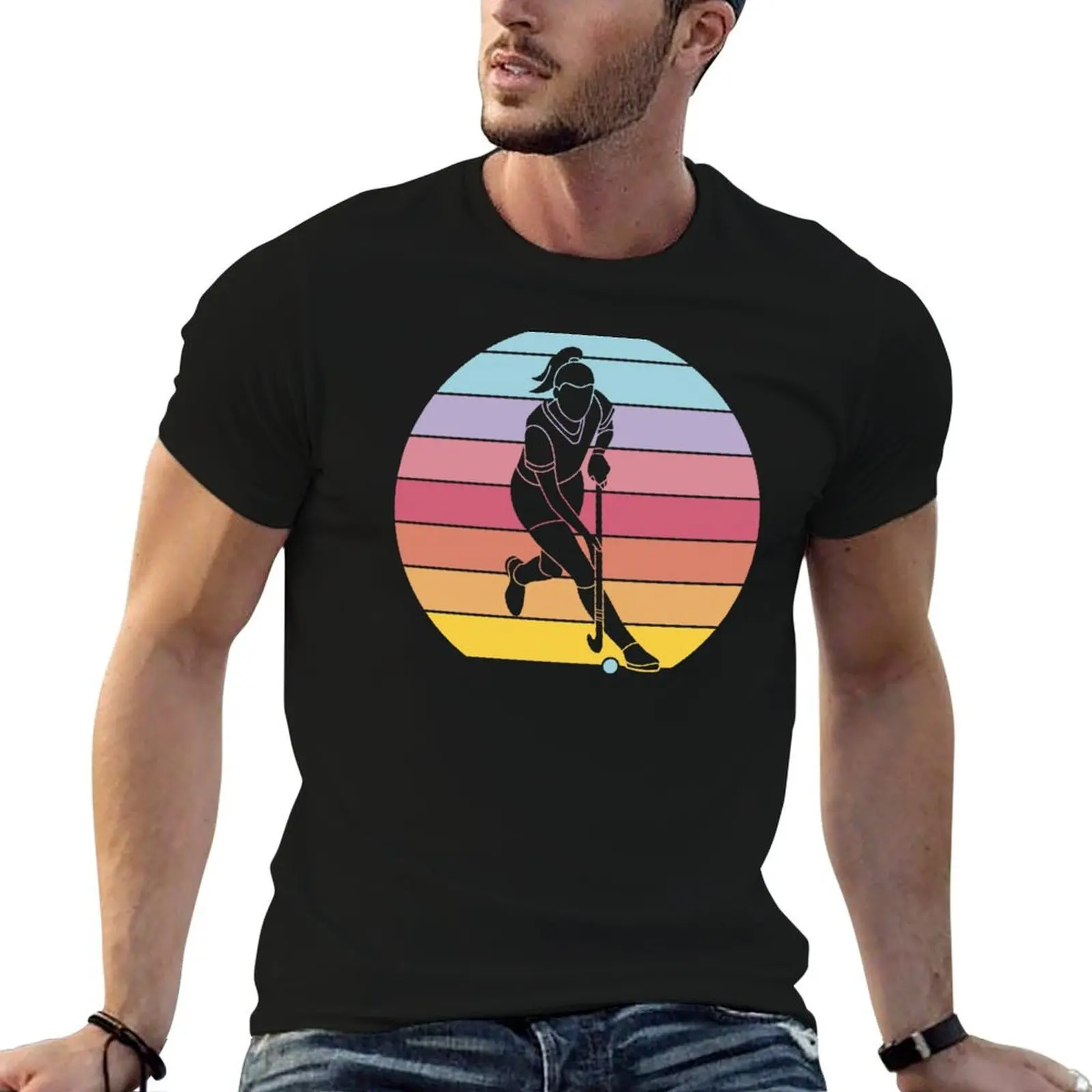 Vintage Field Hockey Player Girl T-Shirt All Match Basic Short Sleeve Top