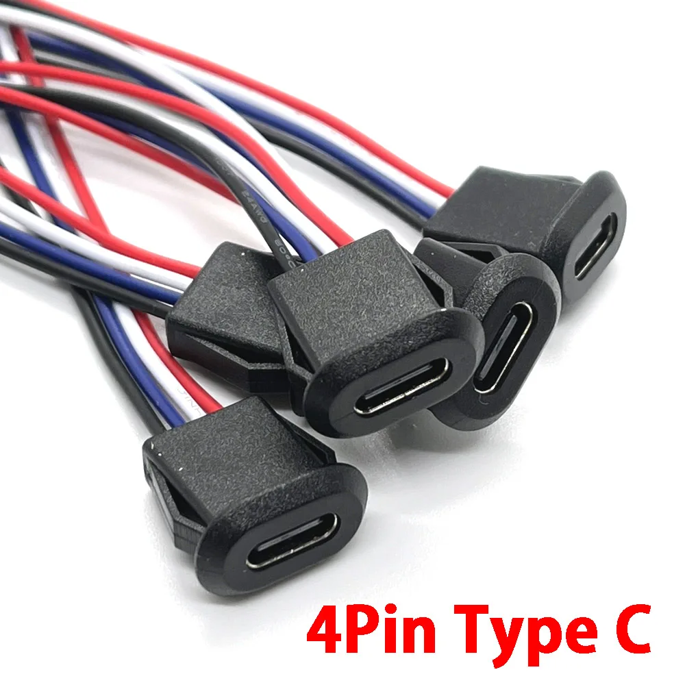 4Pin USB-C Type Waterproof USB Connector Direct Compression Female Base Female Socket Charging Interface with Data Transmission