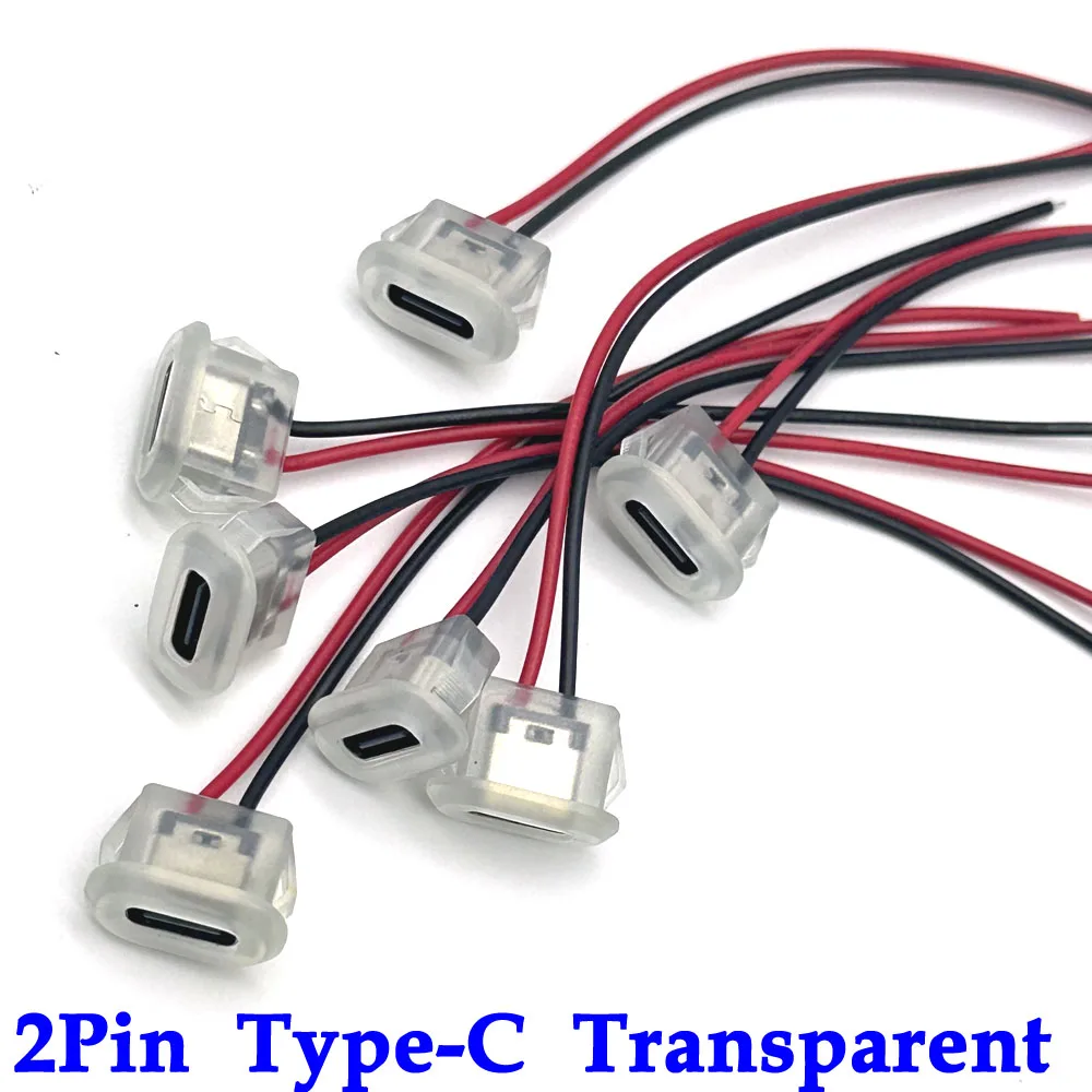1-10Pcs USB-C Transparent Connector Type-C Direct Compression Female Base Waterproof USB Socket High Current Fast Charging Jack
