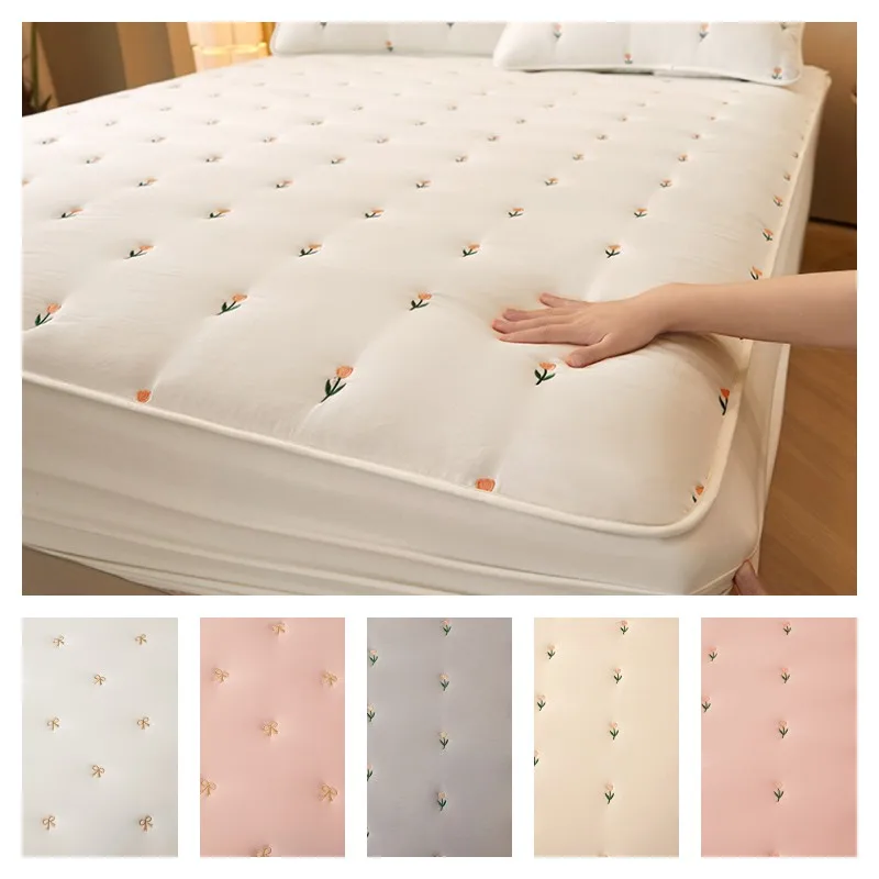 Super Thick Mattress Cover Quilted Embroidered Bed Cover Single/Queen/King Mattress Pad Cotton Lencol Cama Casal Bed Sheets