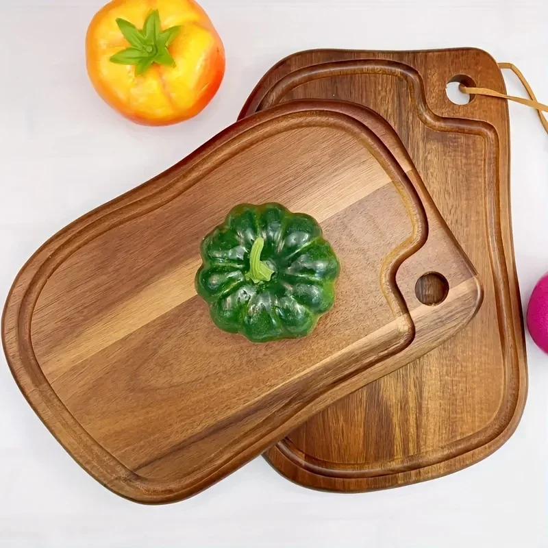 Irregular Acacia Wood Cutting Board with Handle,Wooden Charcuterie Chopping Block,Paddle Carving,Butter Serving Tray,Kitchen
