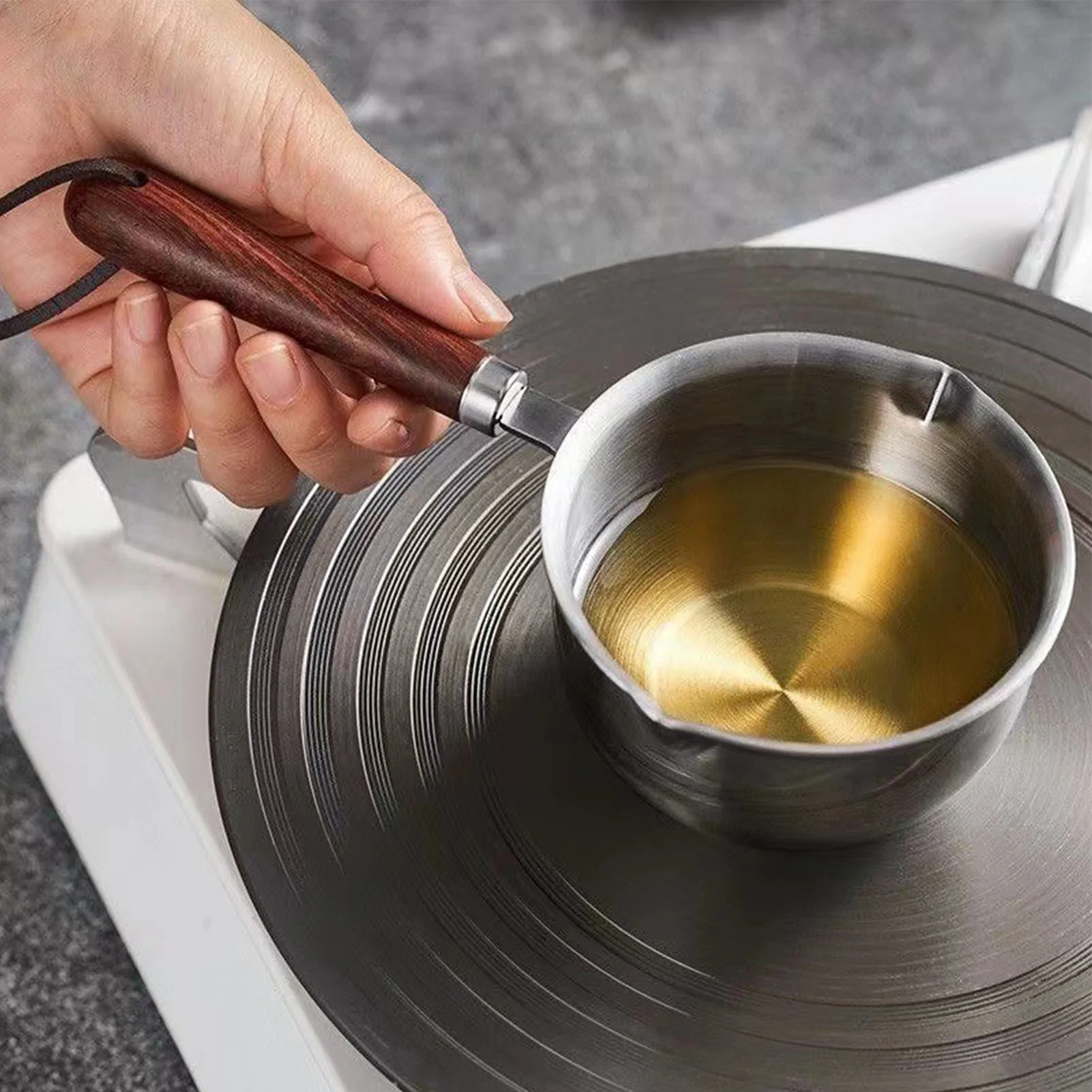 D9 Butter Warmer Pan Mini Milk Warmer Pot 304 Stainless Steel 200ml Antislip Handle Rustproof Oil Pot for Kitchen Mini Oil Pot