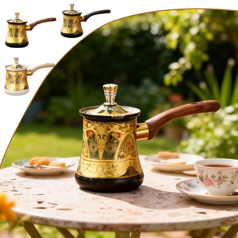 1Pc New Turkish Coffee Pot Stainless Steel Moka Pot with Wooden Handle Flower Cups for Hot Chocolate/Butter/Milk Турка Для Кофе