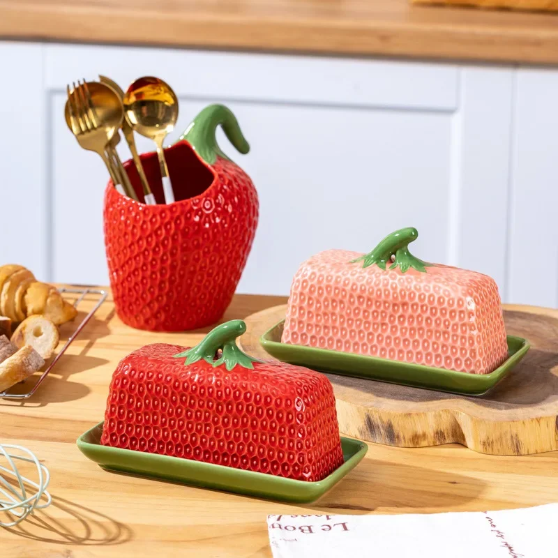 Ceramic Butter Dish with Lid,Porcelain Butter Stick Storage Organizer,Cheese Holder Handle,Microwave Oven Dishwasher Safe