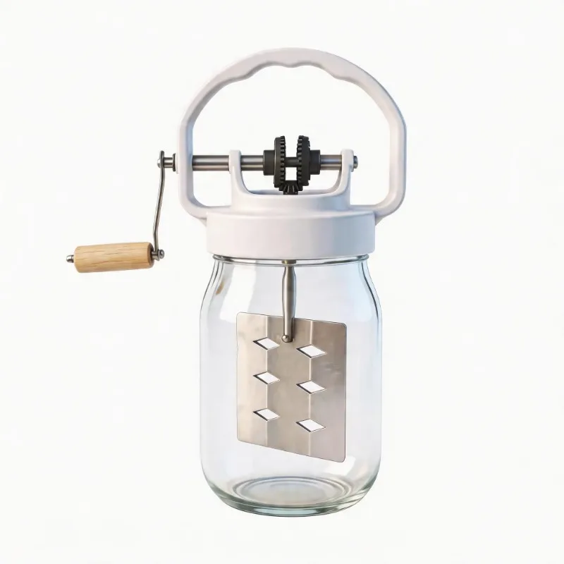 Brand new homemade 1500ml borosilicate glass butter mixing jar, with hand-crank handle butter mixing jar, food-grade